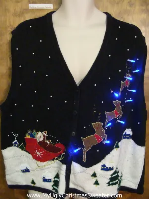 Santa and Reindeer Ugly Christmas Sweater Vest with Lights