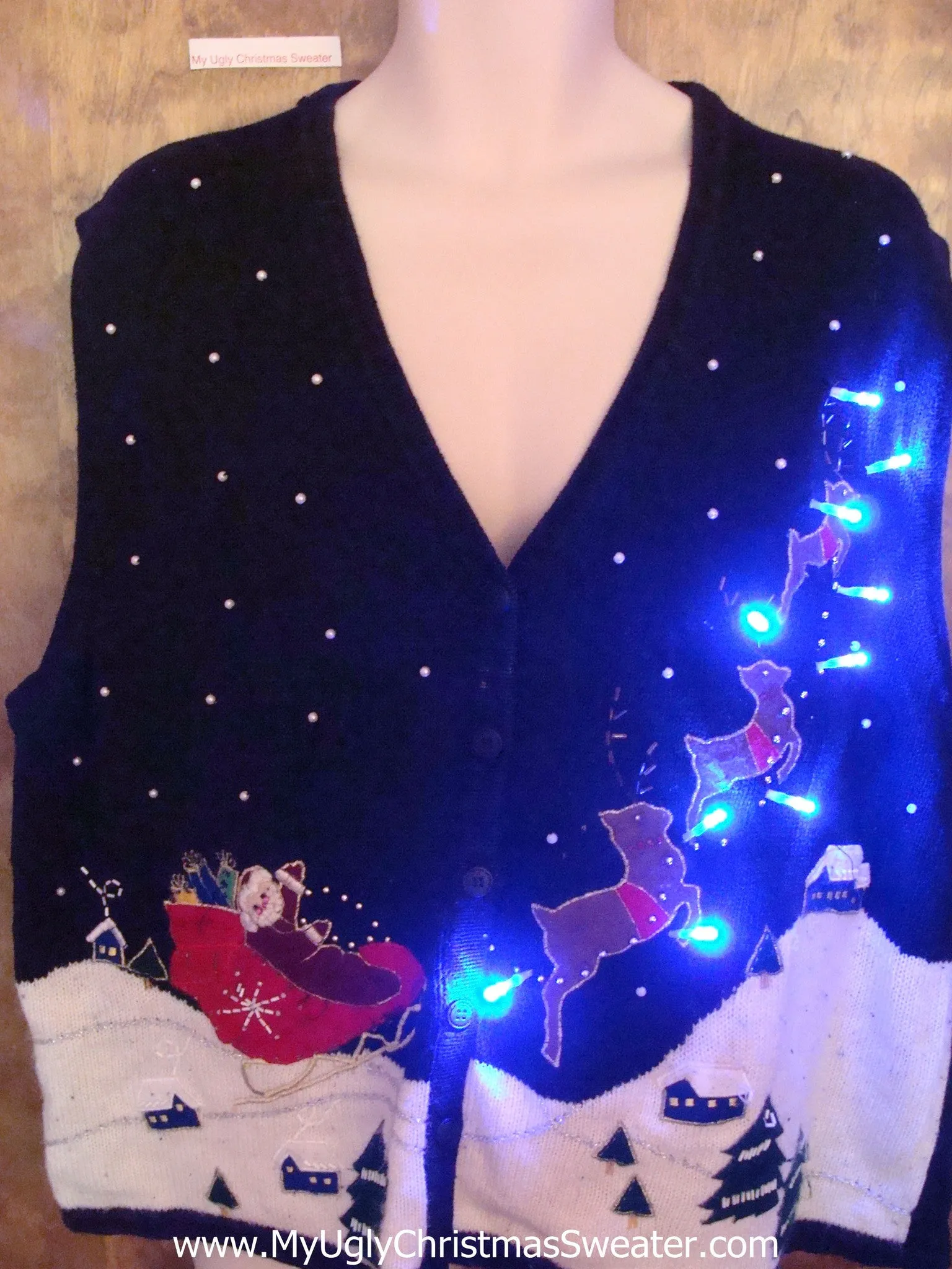 Santa and Reindeer Ugly Christmas Sweater Vest with Lights