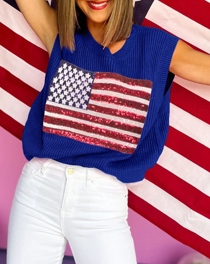 Sequin American Flag Sleeveless Top