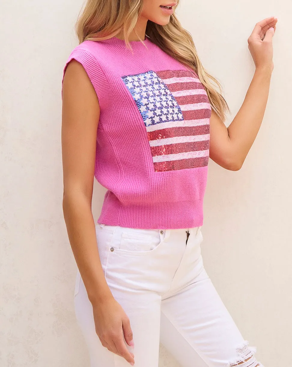 Sequin American Flag Sleeveless Top