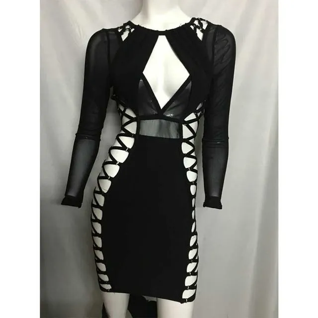 Sexy "vapor" black lace up side cutout bodycon dress