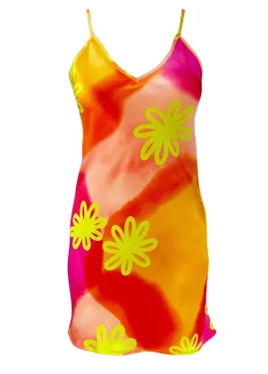 Sherbert Floral Watercolor Silk Slip Mini Dress