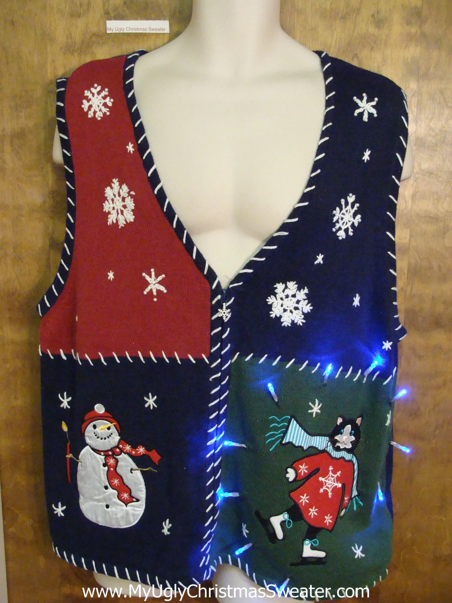 Skating Cat Ugly Christmas Sweater Vest with Lights