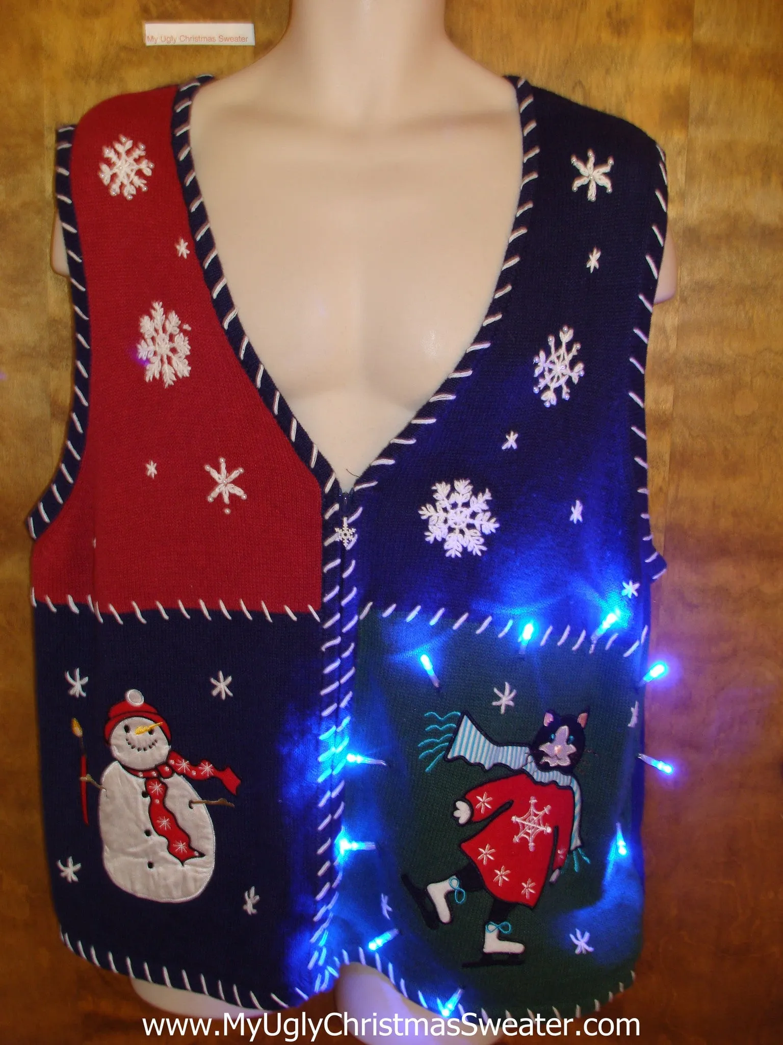 Skating Cat Ugly Christmas Sweater Vest with Lights