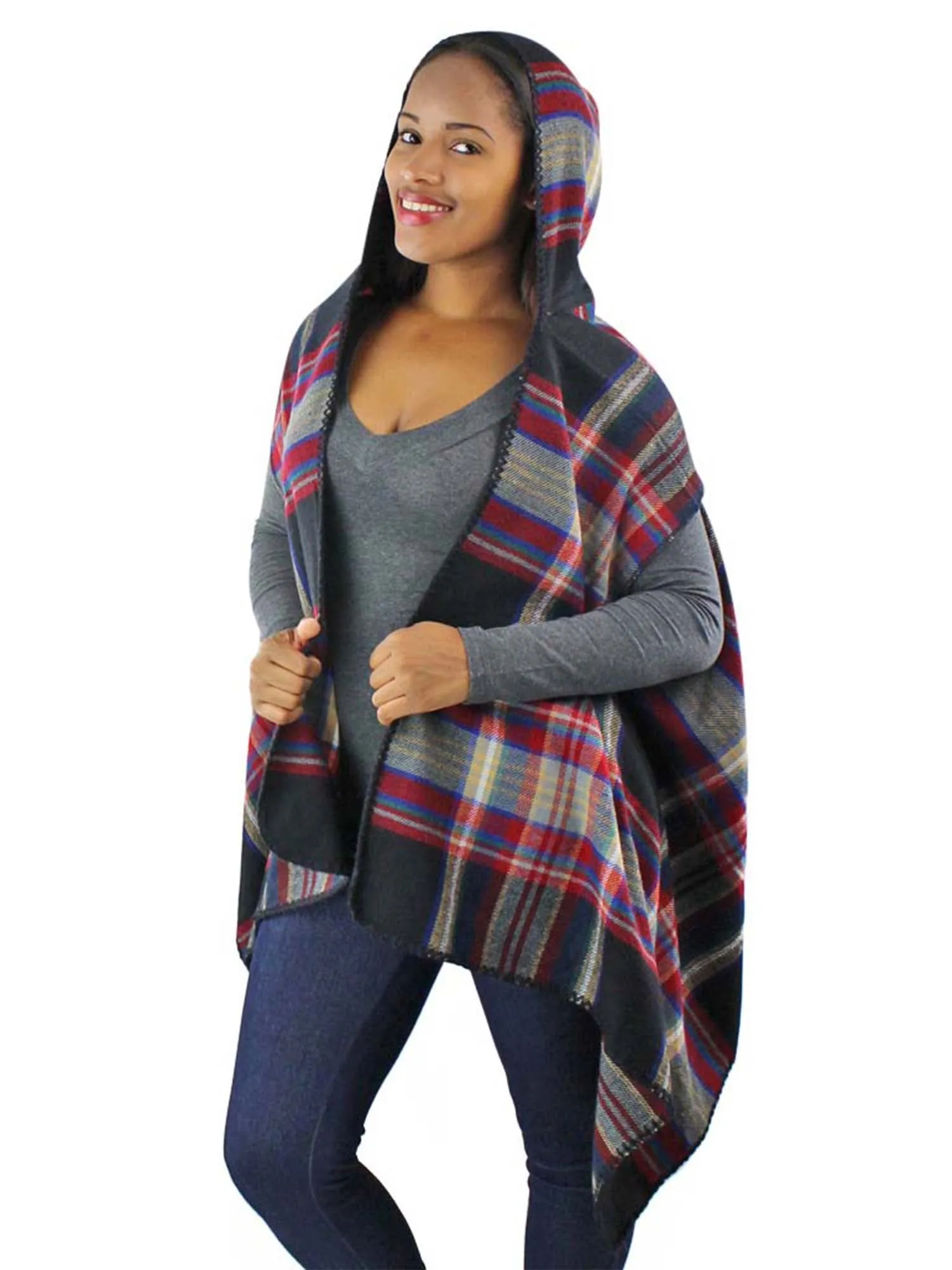 Sleeveless Plaid Vest With Hood