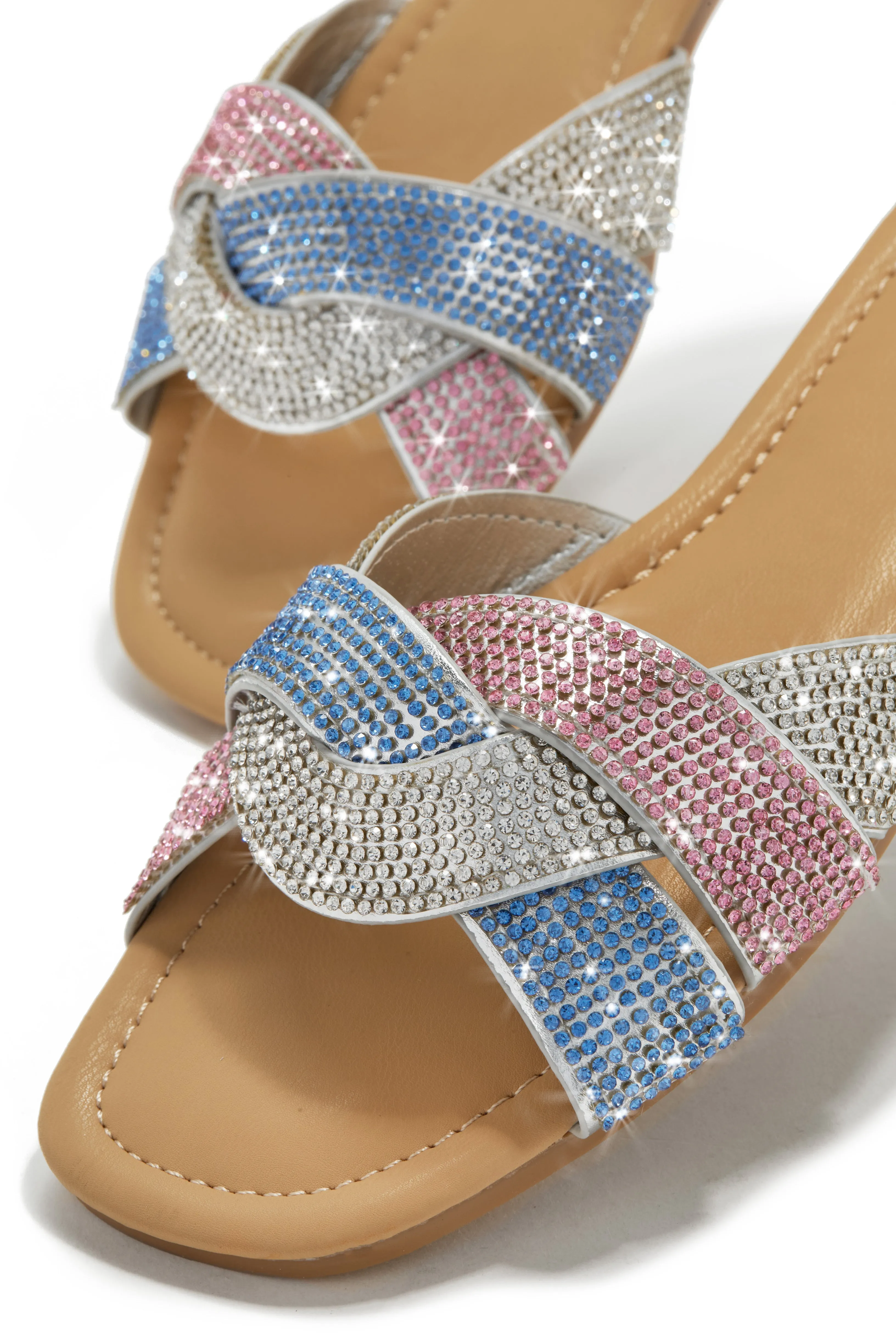 Slip Into Paradise Embellished Slip On Sandals - Pink Multi