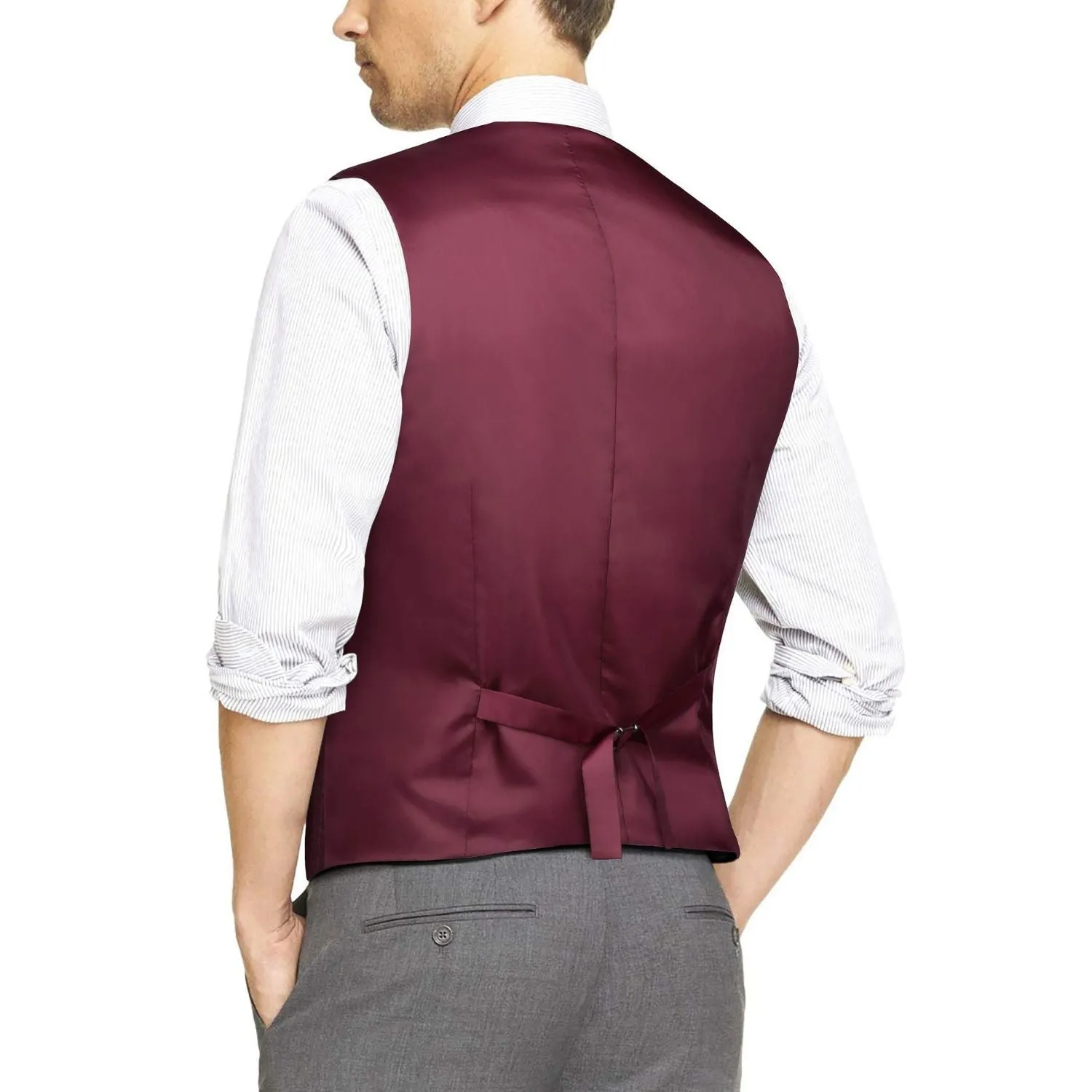 Solid 3pc Suit Vest Set - BURGUNDY-2