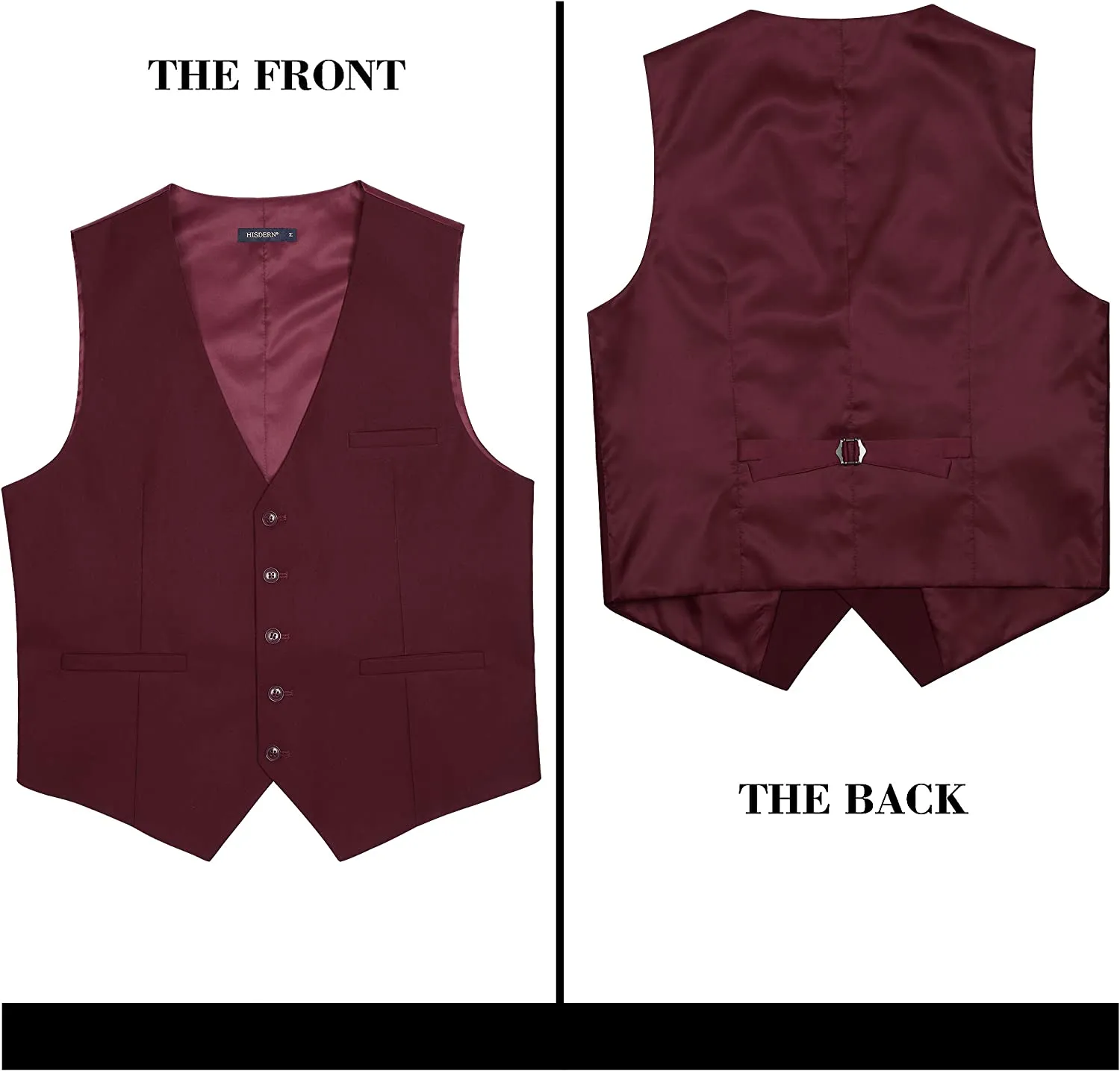 Solid 3pc Suit Vest Set - BURGUNDY-2