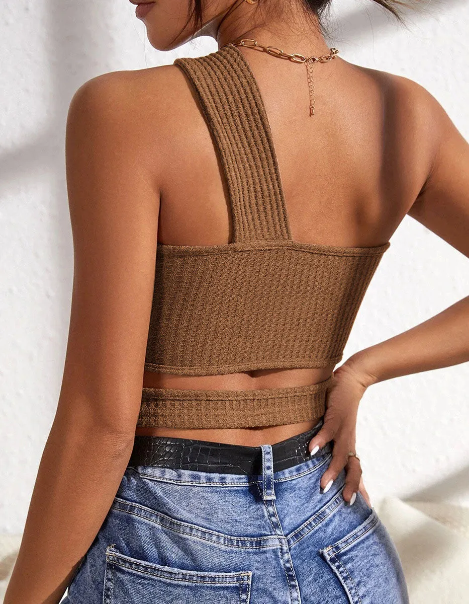 Solid-color Sloping One Shoulder Knitted Vest