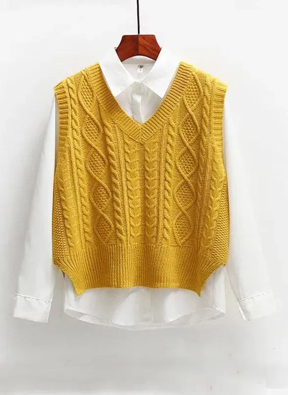 Solid Short Trendy Korean Knitted Vest