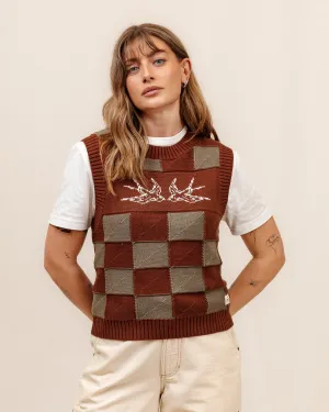 Sparrow Knitted Vest - Olive Checkerboard