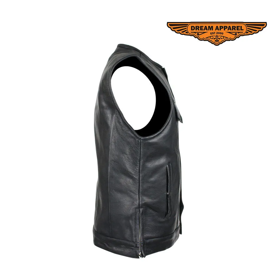 Split Cowhide Leather Vest With Gun Pockets