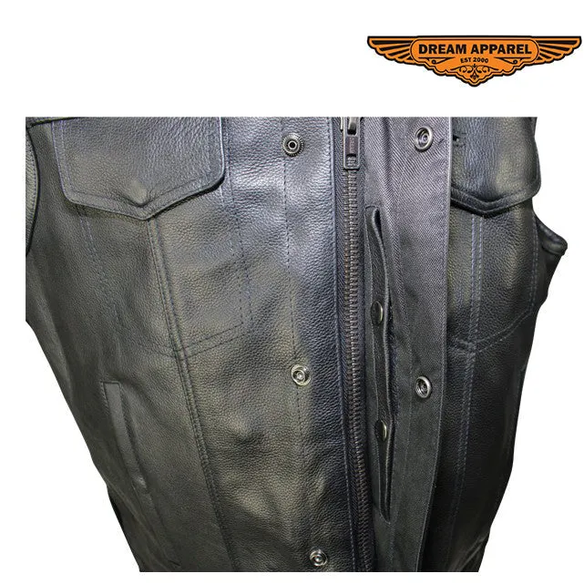 Split Cowhide Leather Vest With Gun Pockets