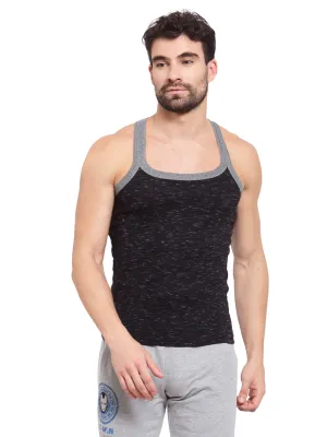 Sporto Men's Cotton Gym Vest - Black With White Inject