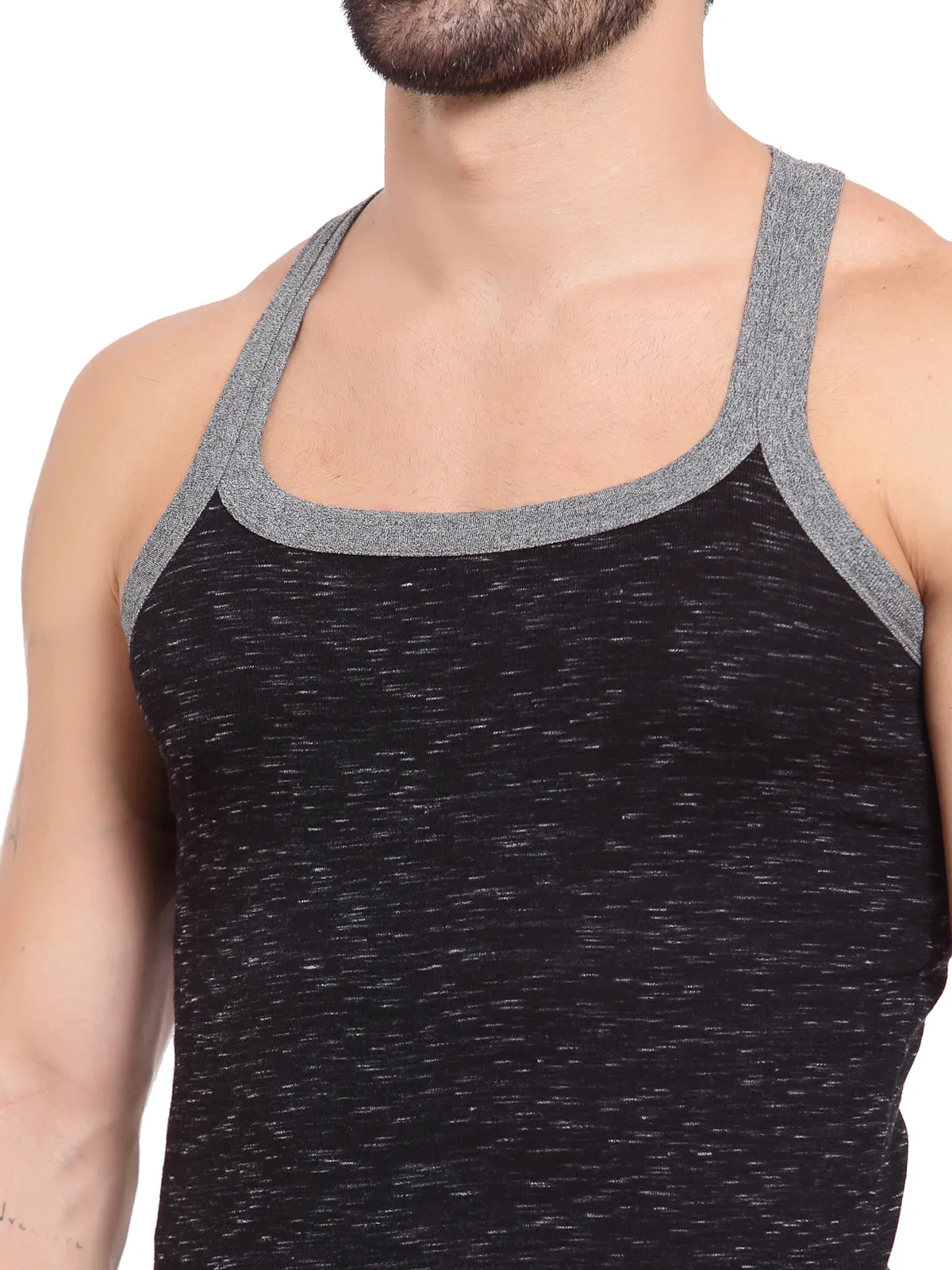 Sporto Men's Cotton Gym Vest - Black With White Inject