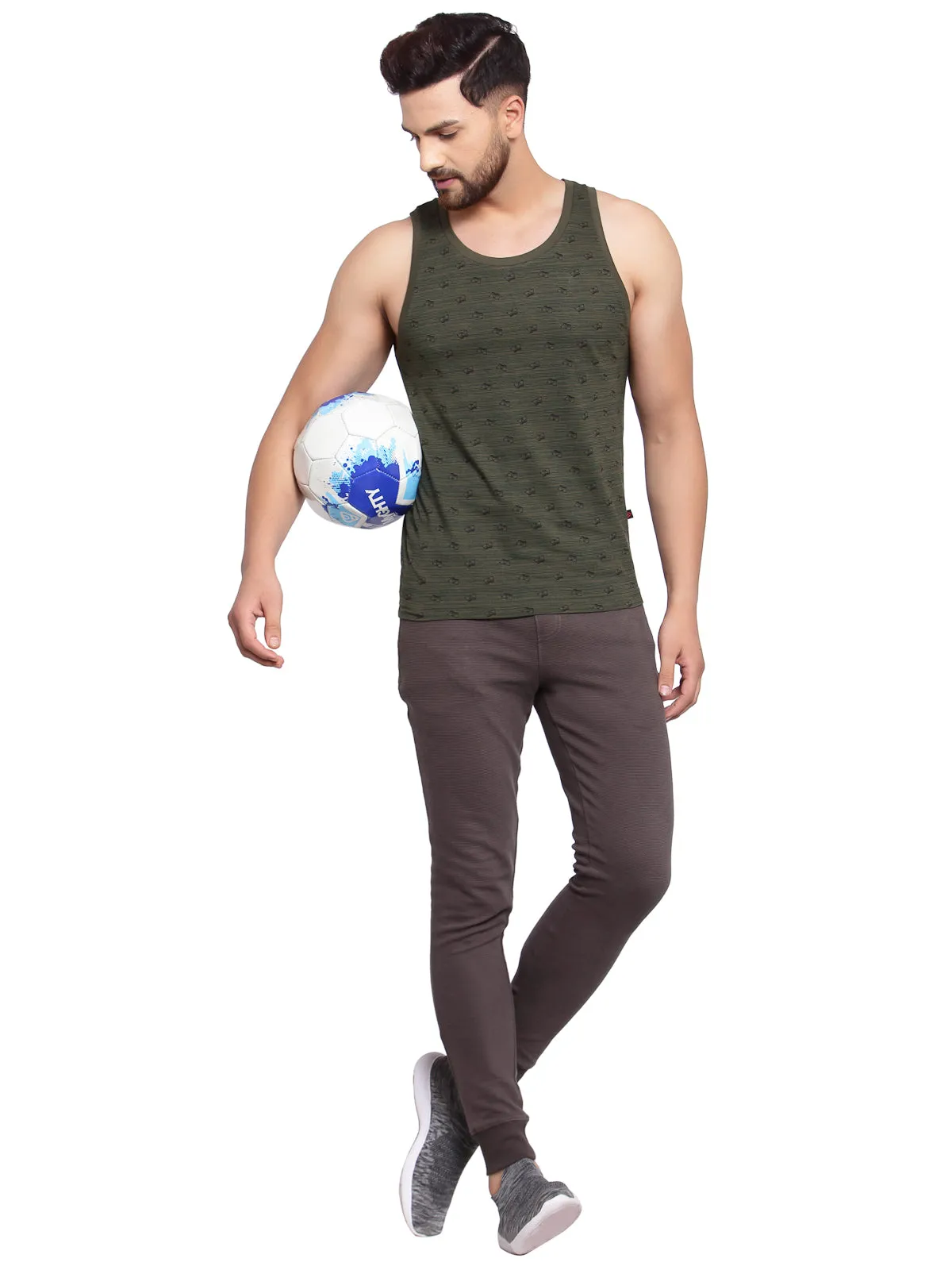 Sporto Men's Round Neck Printed Gym Vest - Olive