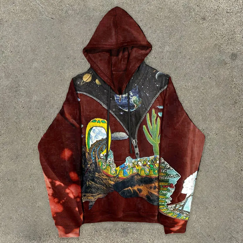 Street style personality printed loose men's hoodie