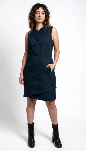 Swerve Vest Dress in Linen/ Midnight Navy