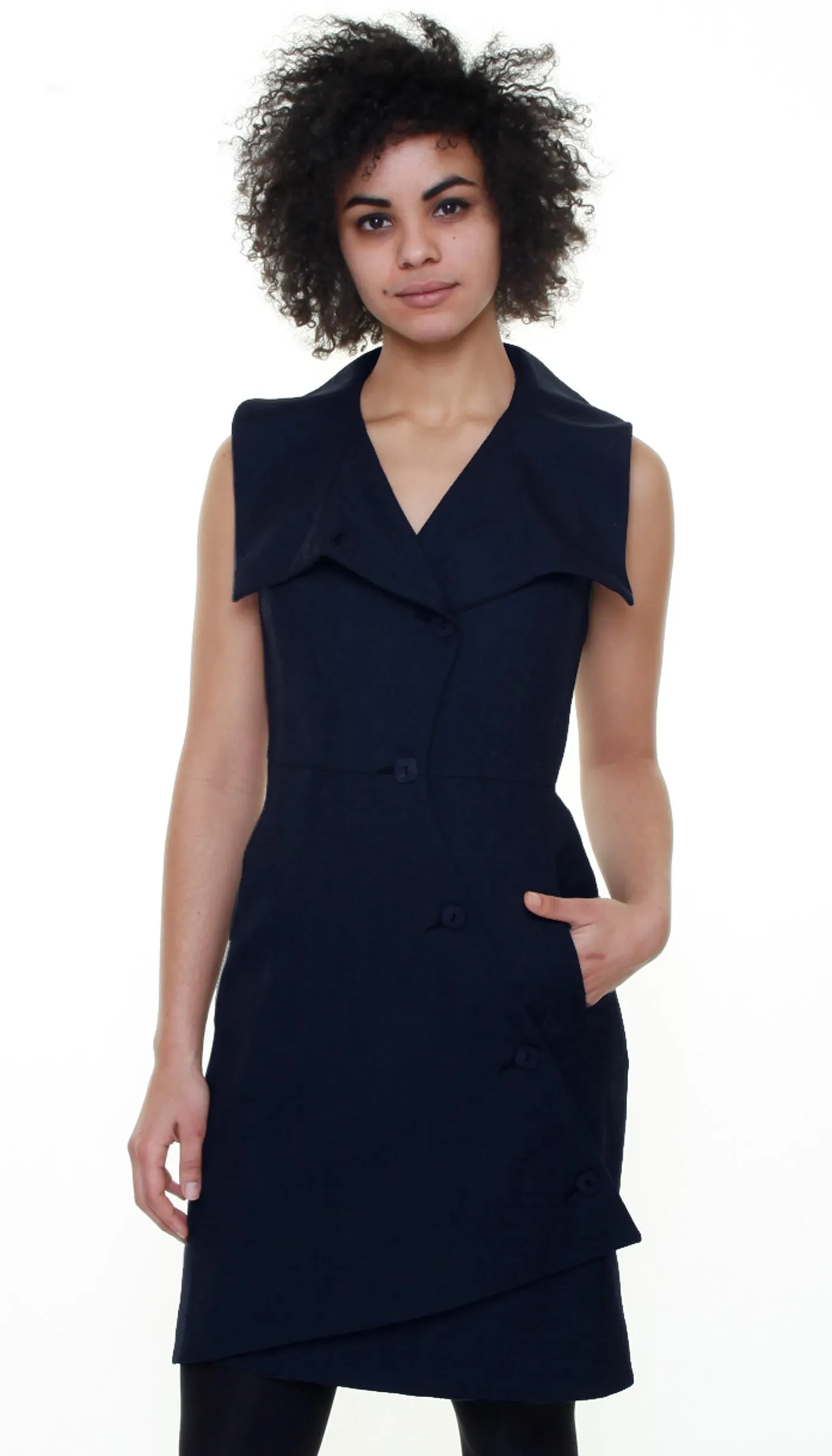 Swerve Vest Dress in Linen/ Midnight Navy