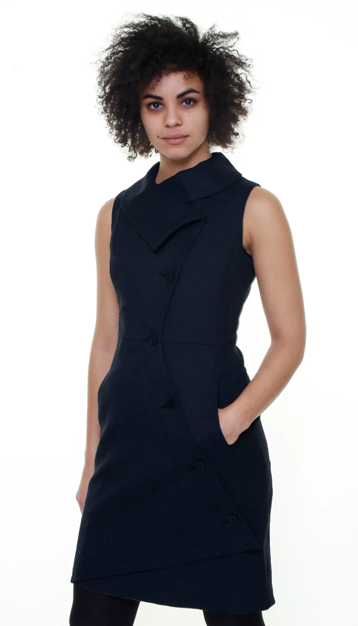 Swerve Vest Dress in Linen/ Midnight Navy