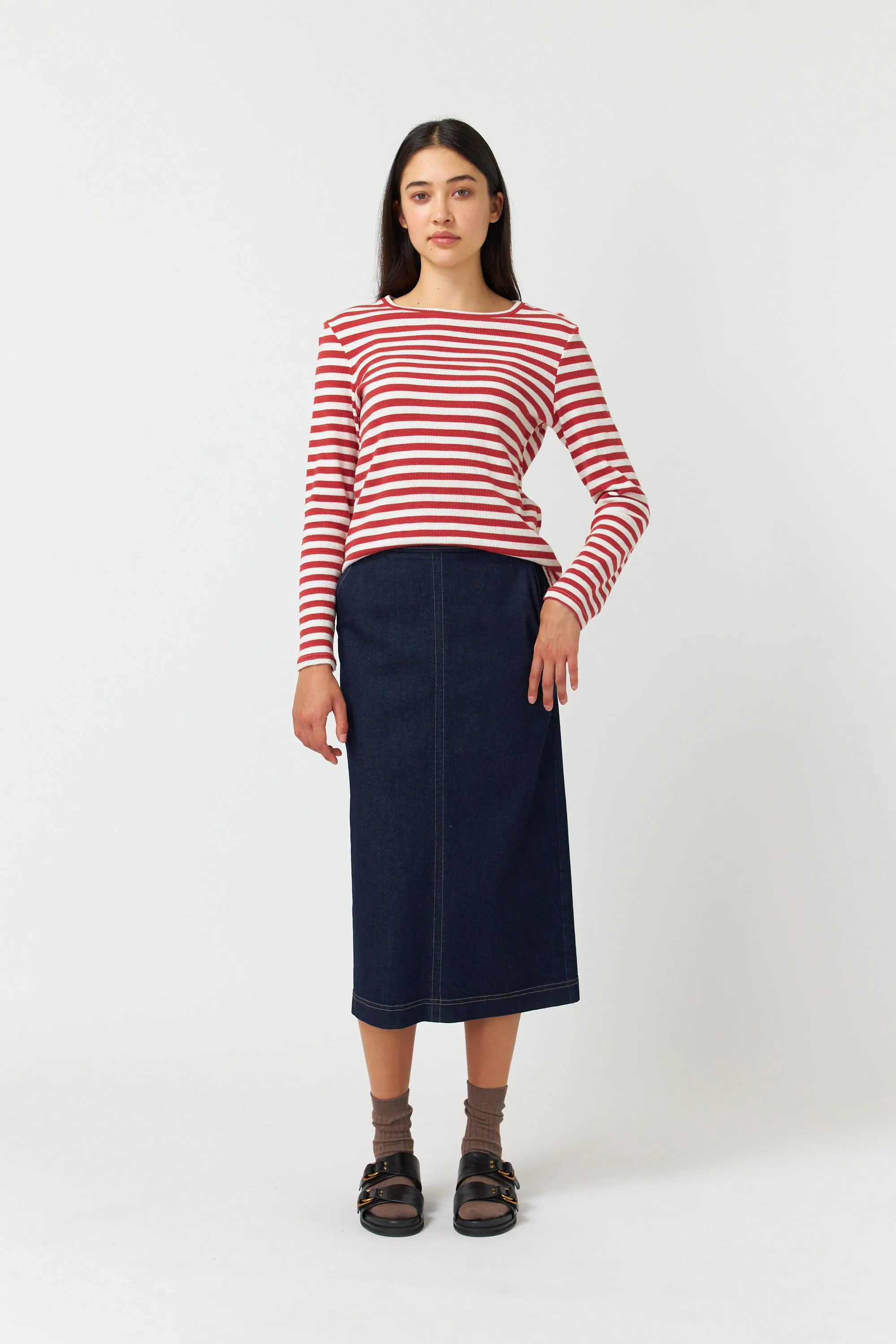 Sylvester Stripey Longsleeve Top - Brick/Ivory