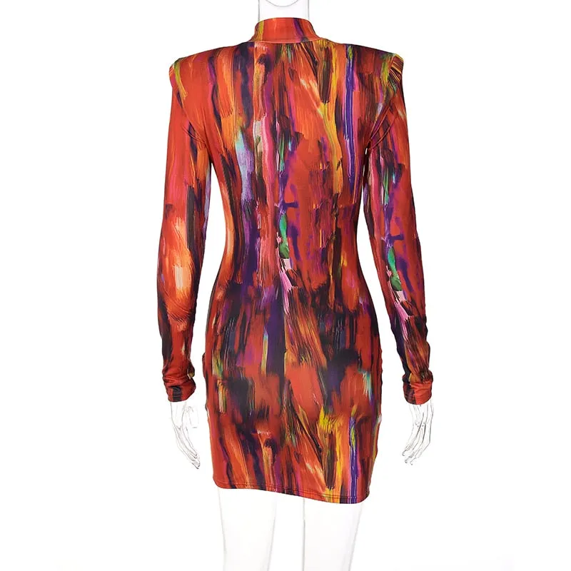 Tie Dye Long Sleeve Bodycon Dress