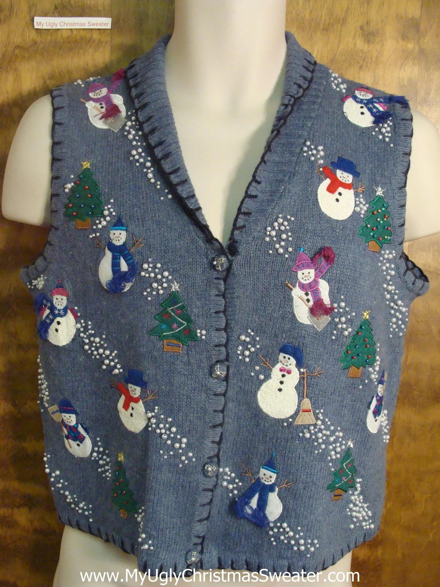 Tiny Snowmen and Trees Bad Christmas Sweater Vest