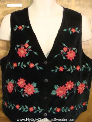 Ugliest Christmas Velvety Vest with Poinsettias