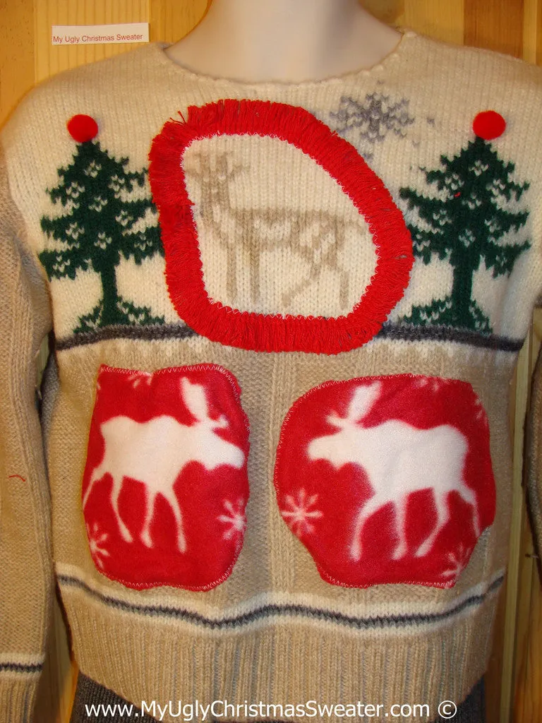 Ugly Christmas Sweater Party Vintage Tacky Sweater with Reindeer (v25)