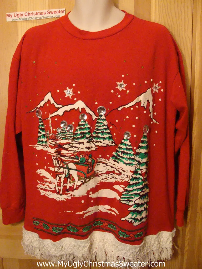 Ugly Christmas Tacky Sweatshirt Winter Wonderland Vintage 80s with Bling &  Fringe (q27)