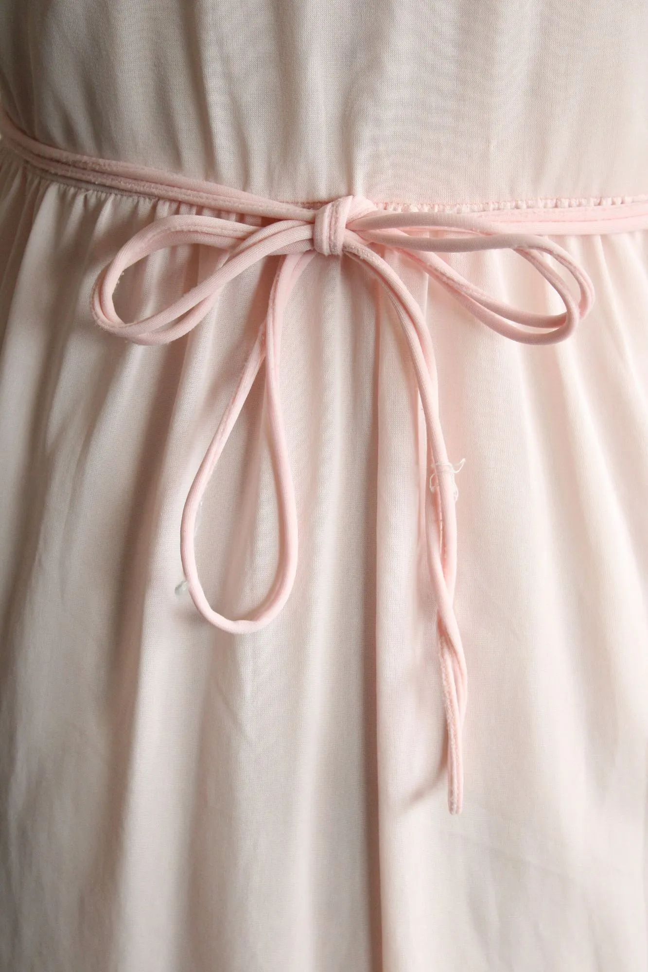 Vintage 1950s Pink Nylon with Tie and Embroidered Floral Lace Trim Nightgown