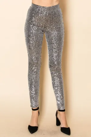 Vocal Sequin Leggings Pants - Silver