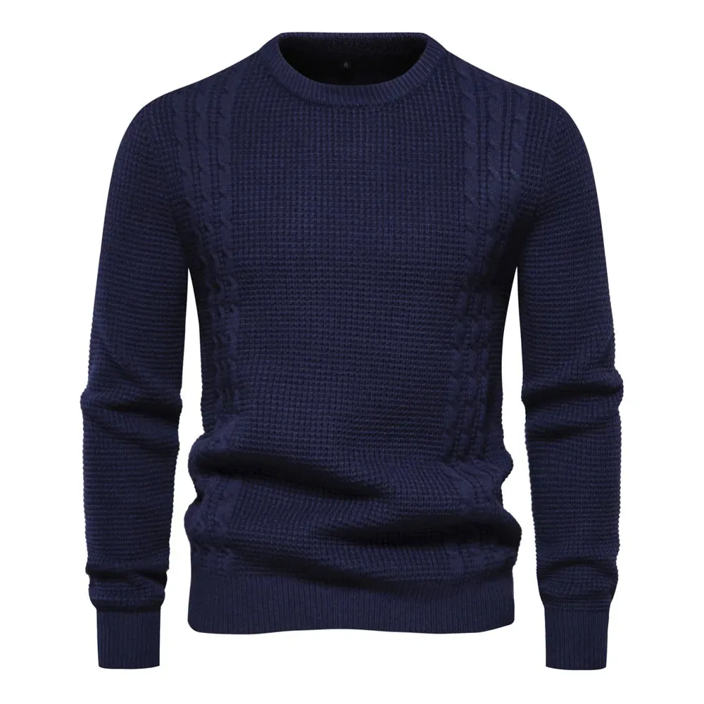 Warm Men's Pullovers Sweater for Fall and Winter with Solid Color and Soft Material Casual Classic Sweater Men