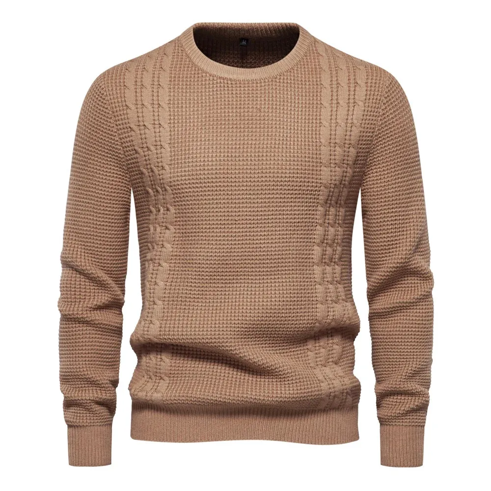 Warm Men's Pullovers Sweater for Fall and Winter with Solid Color and Soft Material Casual Classic Sweater Men