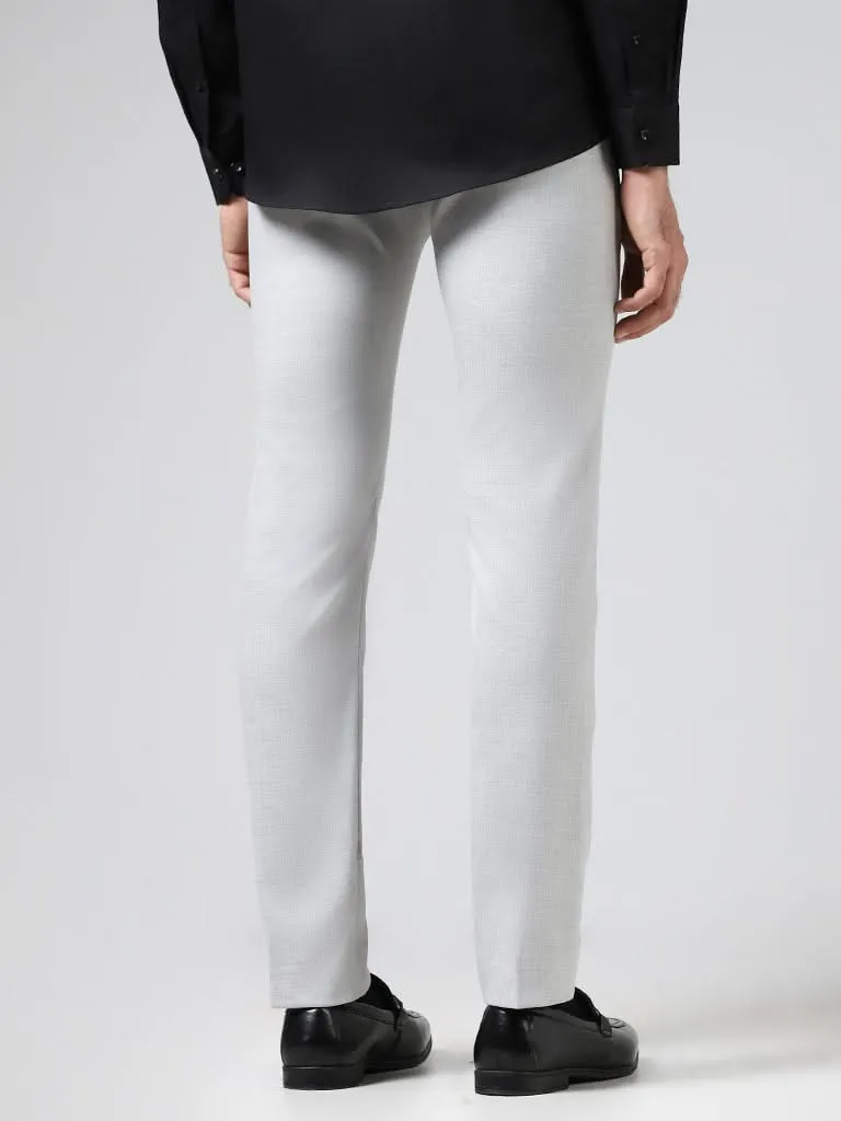 WES Formals Solid Light Grey Ultra-Slim-Fit Mid-Rise Trousers