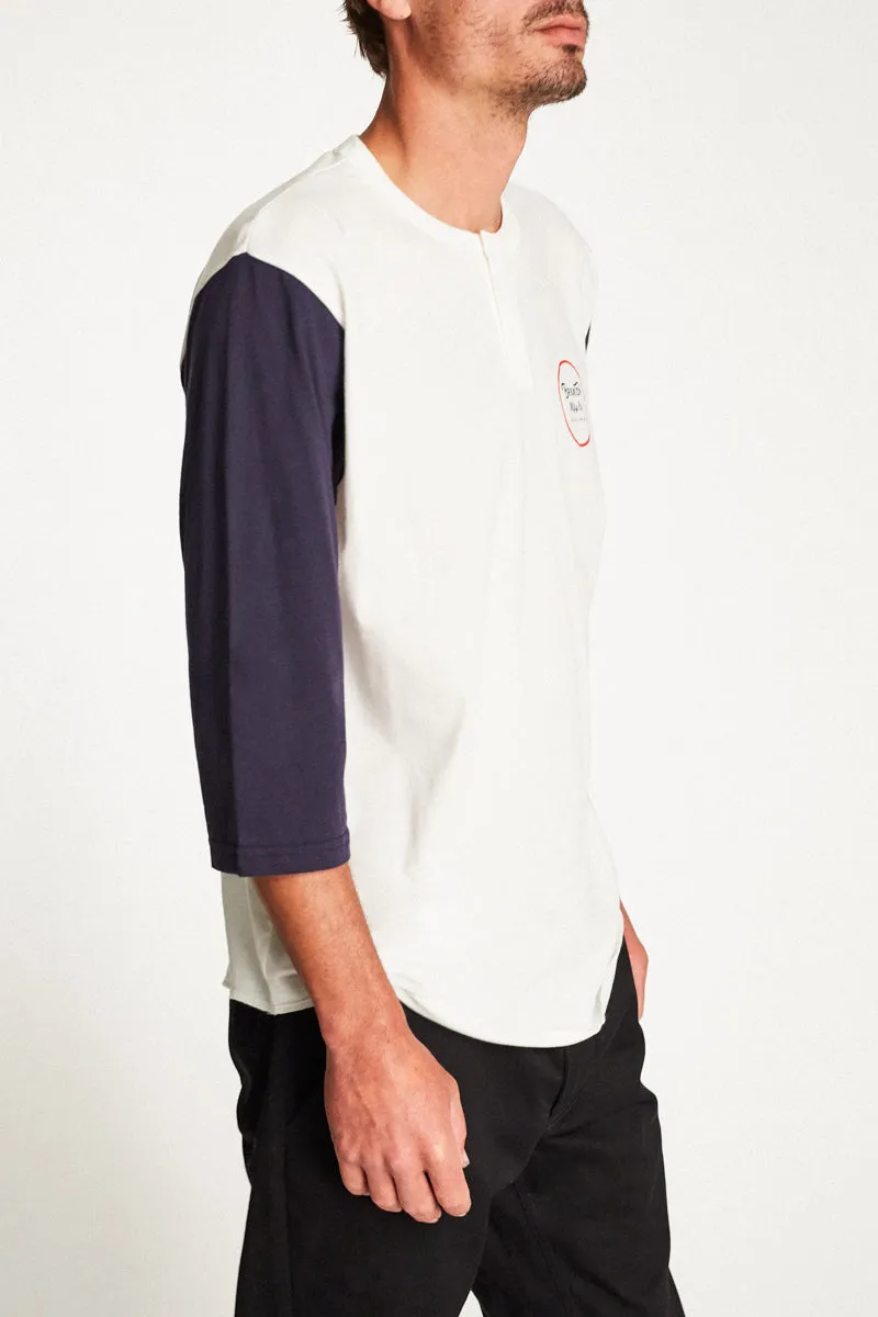 Wheeler 3/4 Sleeve Henley - Off White/Navy