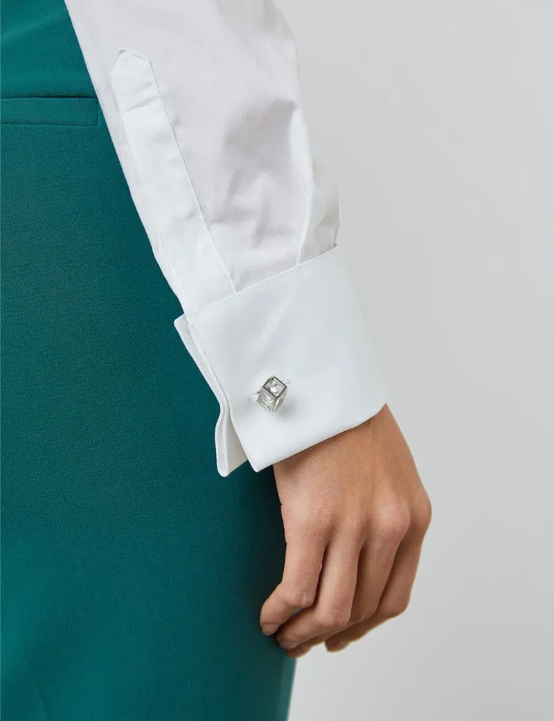 White Fitted Cotton Stretch Shirt - Double Cuff