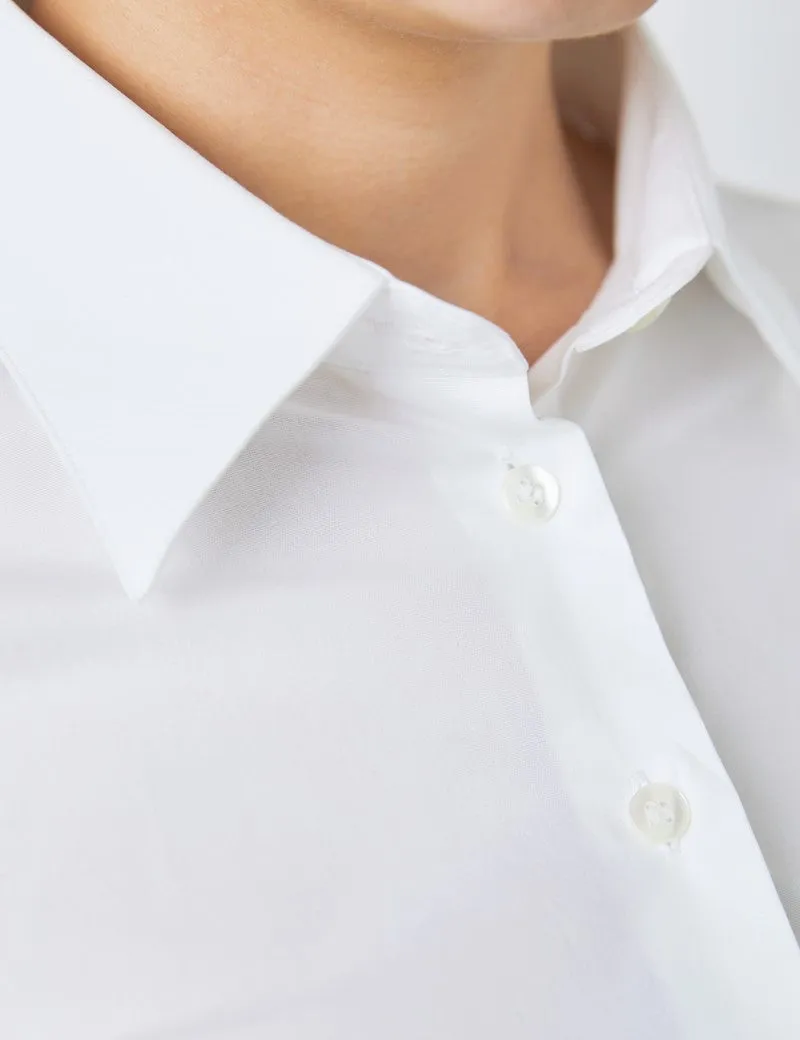 White Fitted Cotton Stretch Shirt - Double Cuff