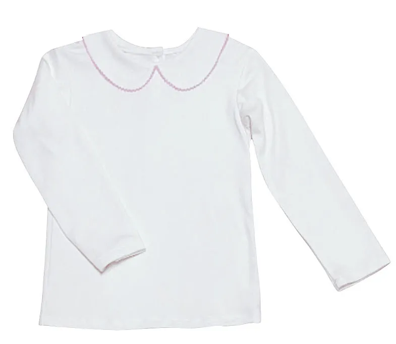 White knit Pima cotton top with a Pink picot edge