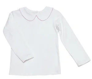 White knit Pima cotton top with a Pink picot edge