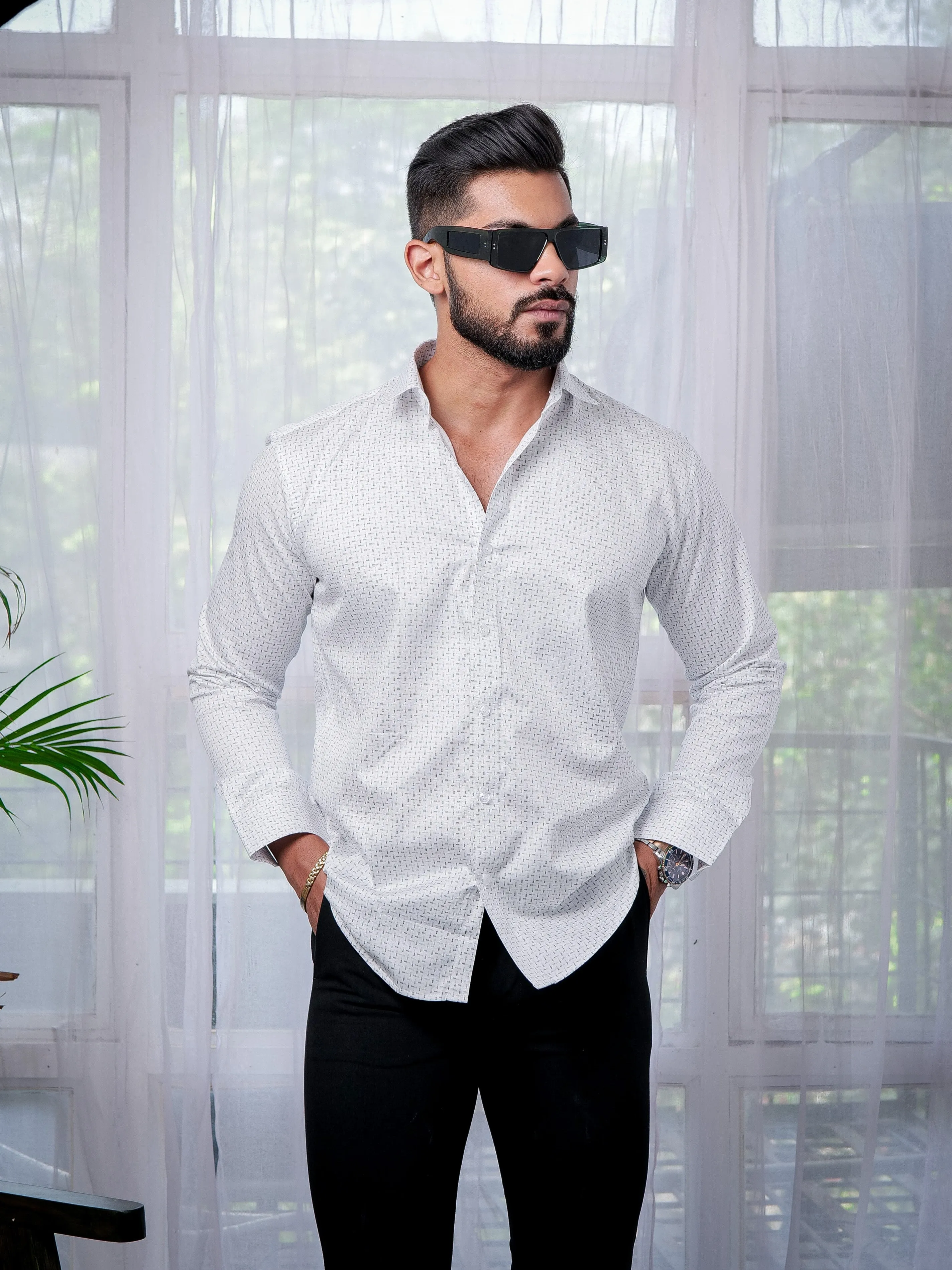 White Satin Cotton Print Premium Shirt