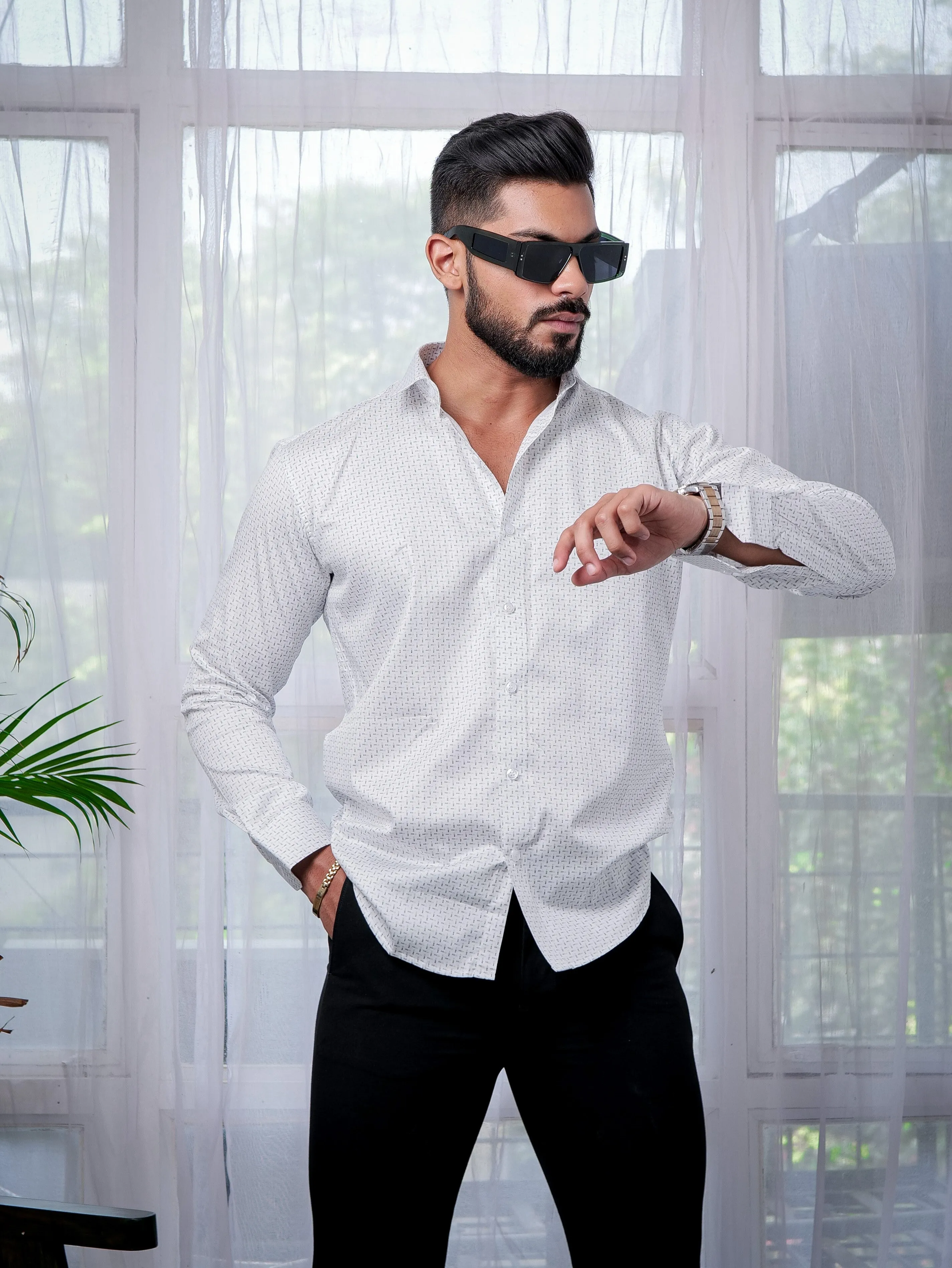 White Satin Cotton Print Premium Shirt