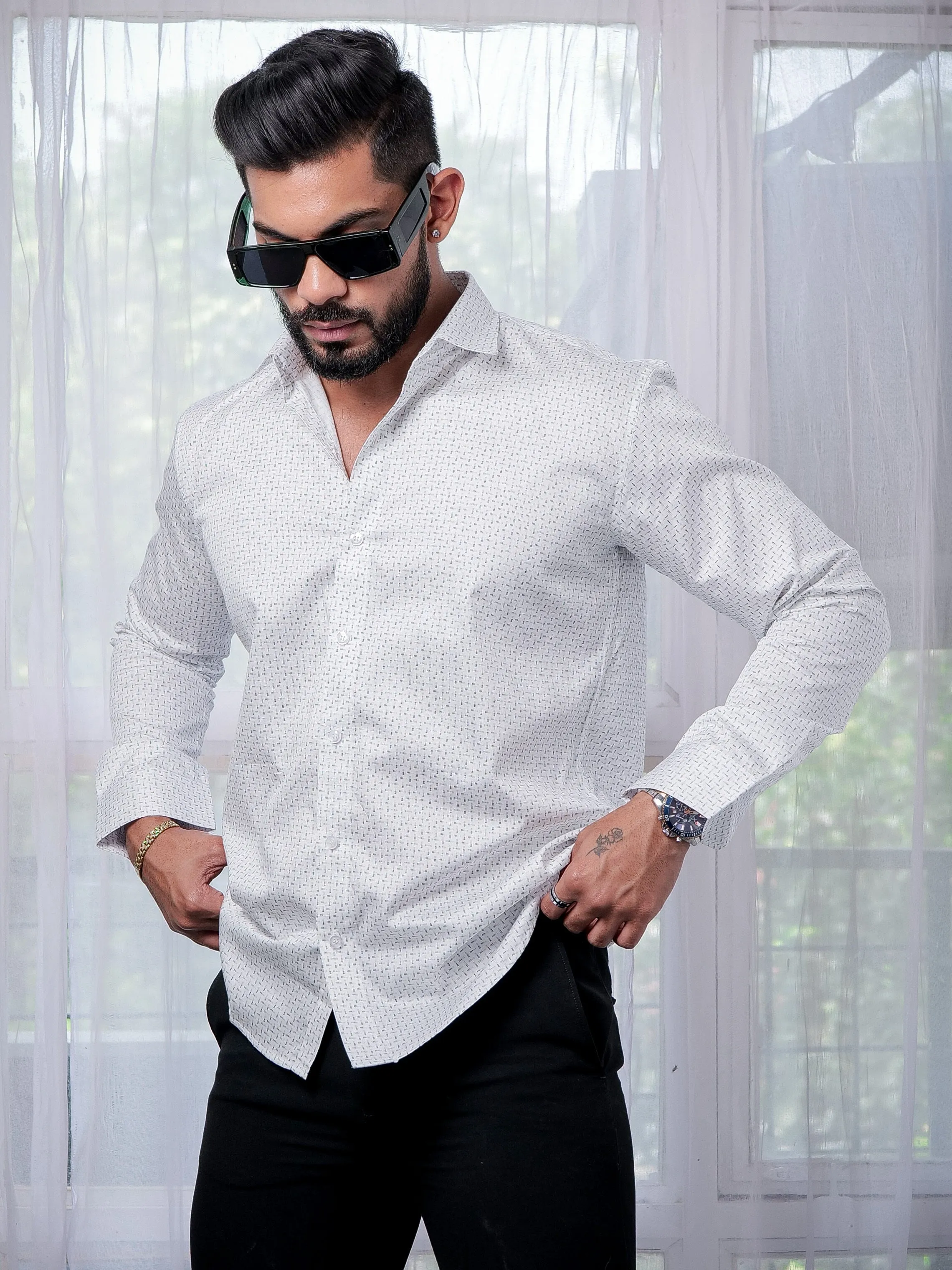 White Satin Cotton Print Premium Shirt