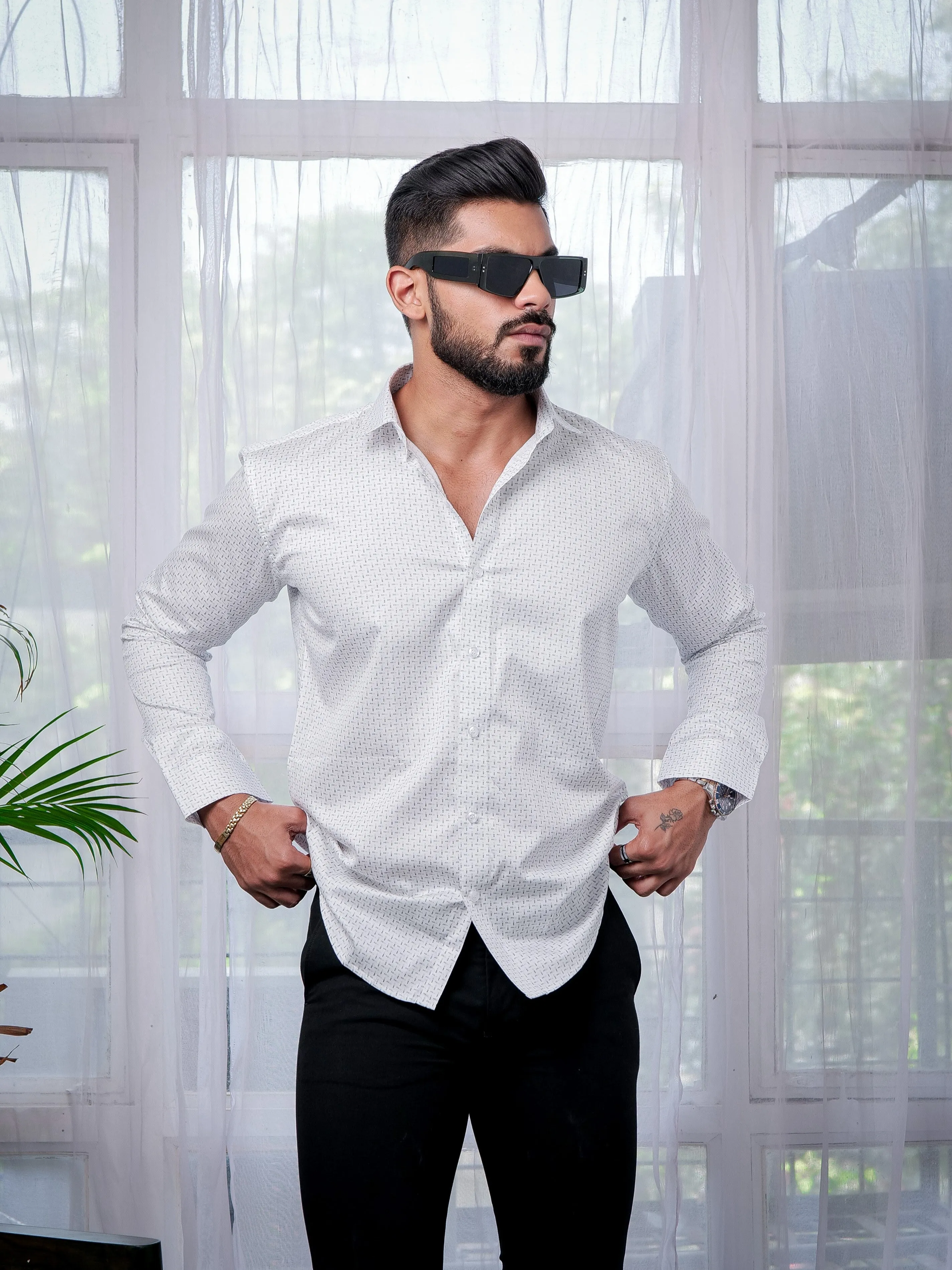 White Satin Cotton Print Premium Shirt