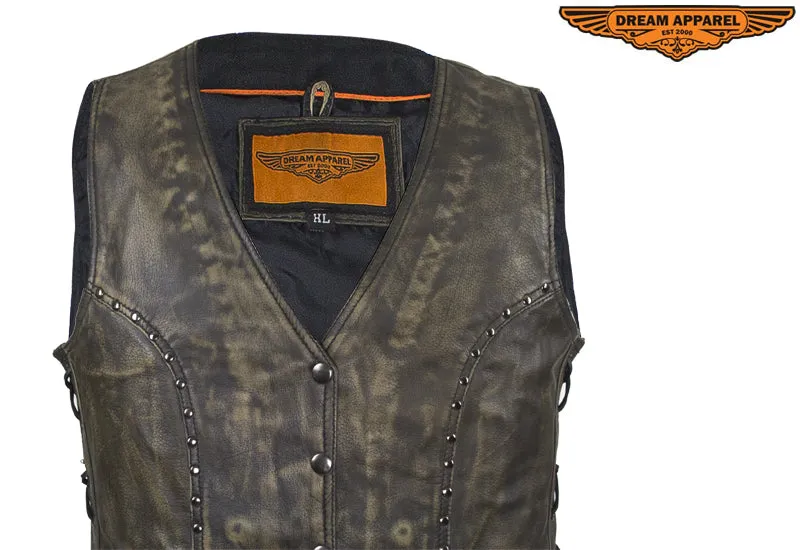 Women's Brown Studded Vest