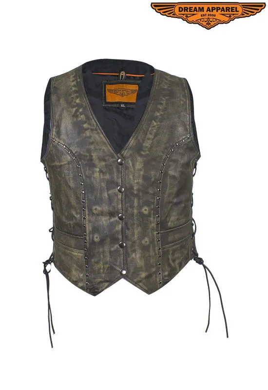 Women's Brown Studded Vest