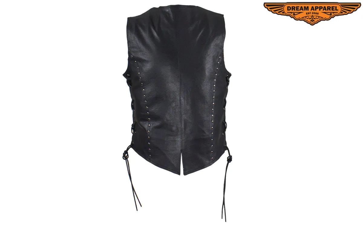 Womens Leather Motorcycle Studded Vest