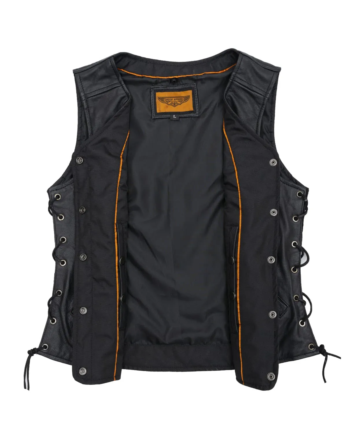 Womens Leather Vest With Concealed Carry & Side Laces