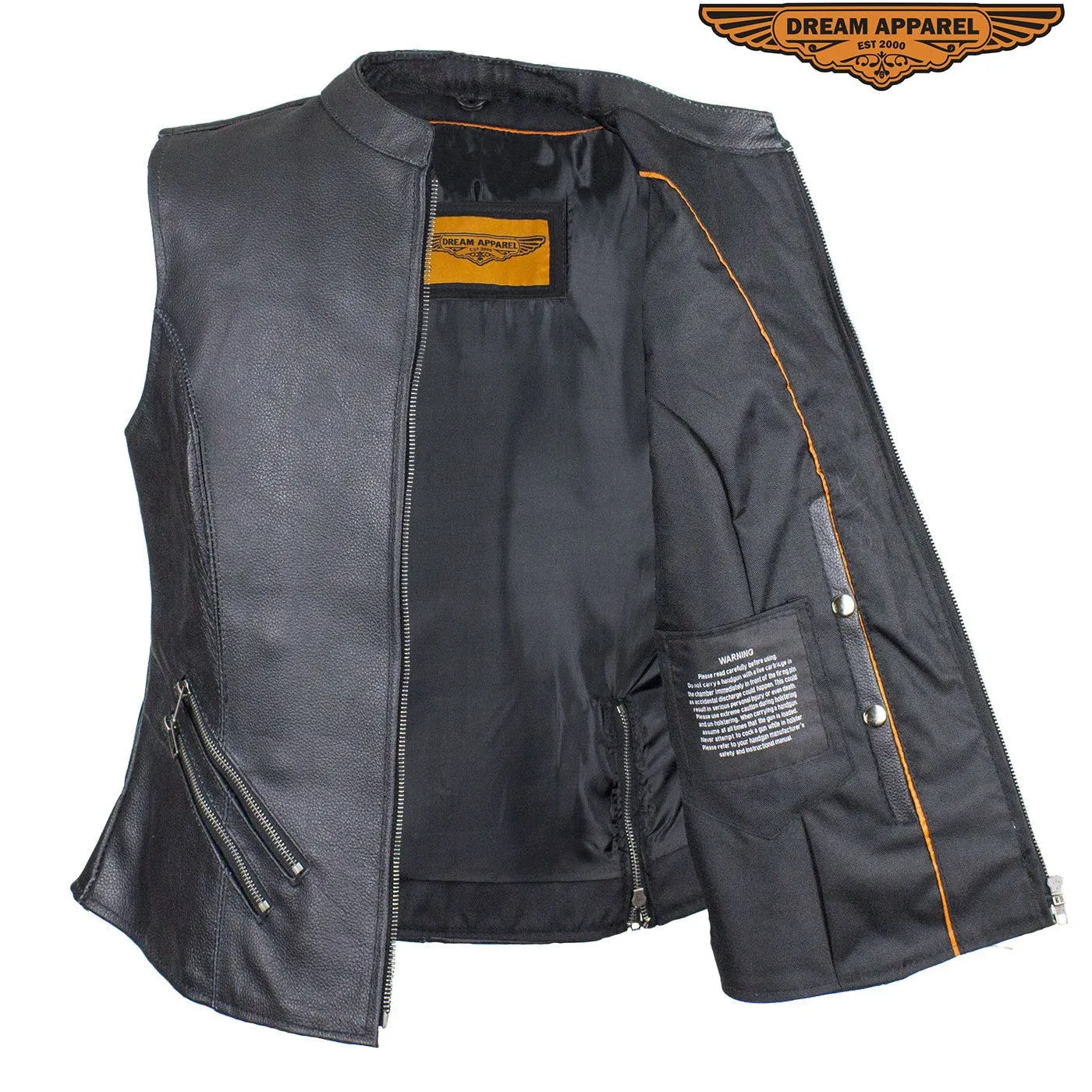 Womens Leather Vest With Two Gun Pockets & Zippered Lower Back