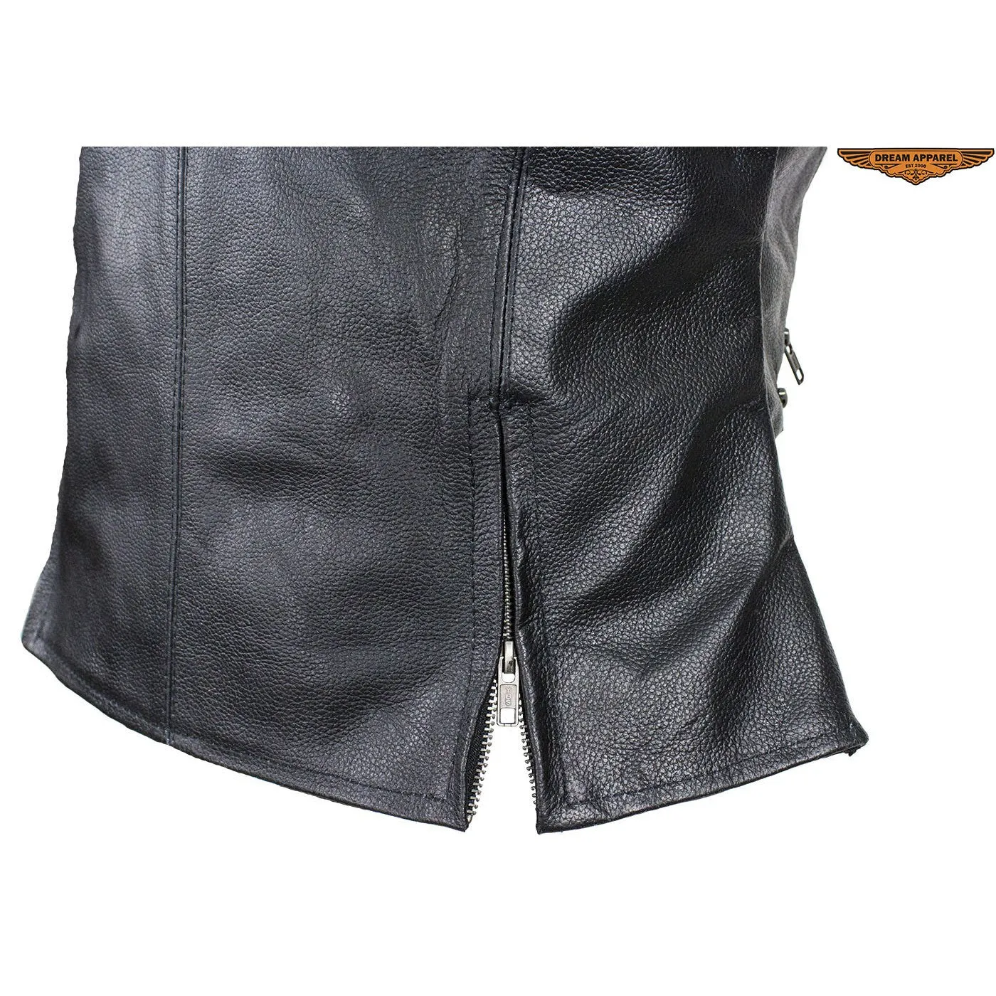 Womens Leather Vest With Two Gun Pockets & Zippered Lower Back